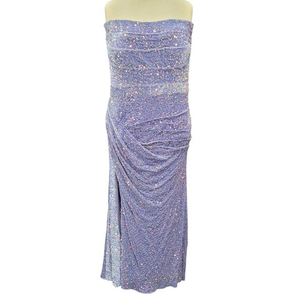 NWT Lilac Purple Strapless Sequin Evening Gown with Corset Back on Velvet Fabric - Picture 1 of 14